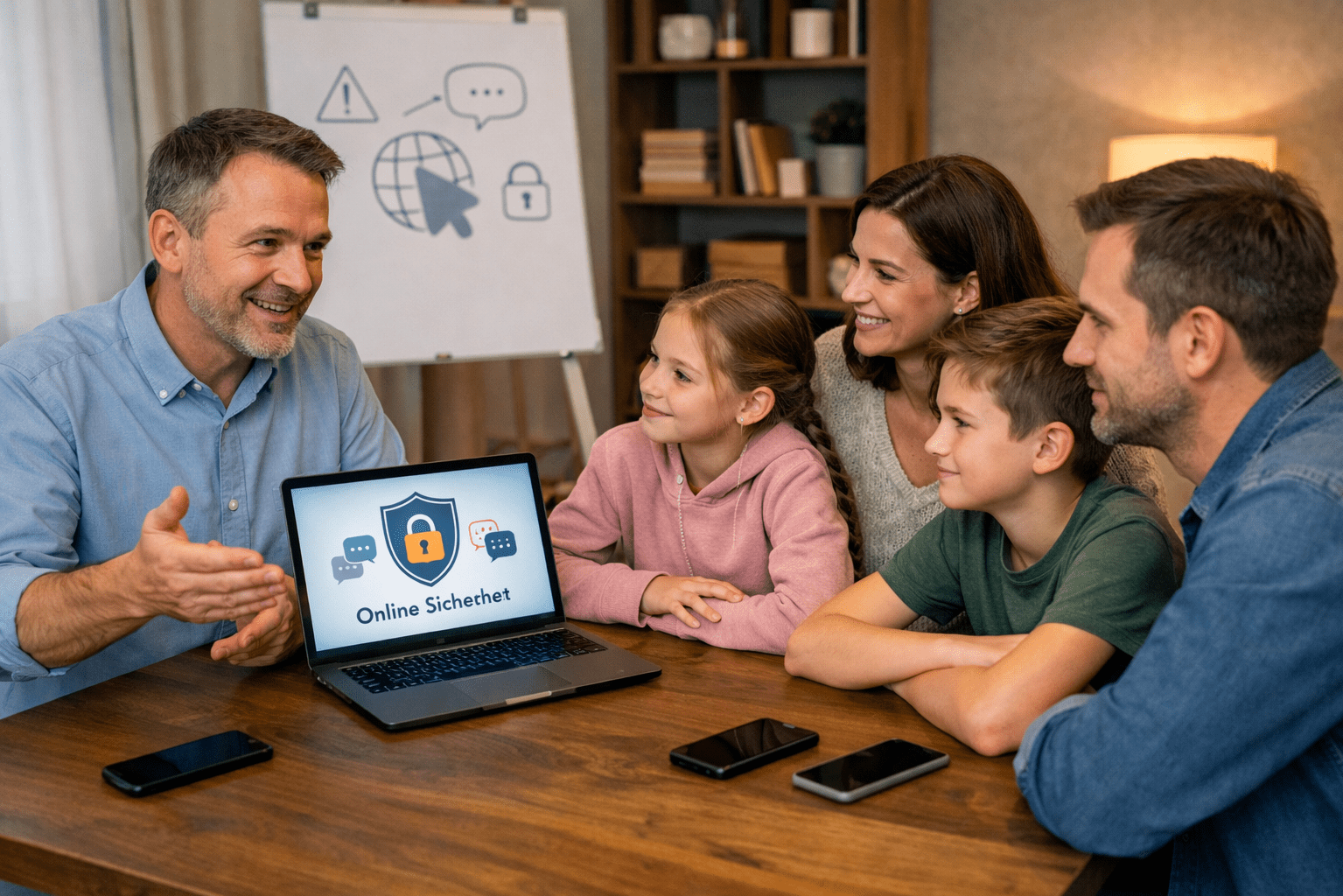 Familie in der Beratung über Sicherheit im Internet